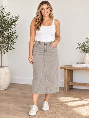 American Eagle Beige Brown Low Rise Maxi Denim Skirt Size 18